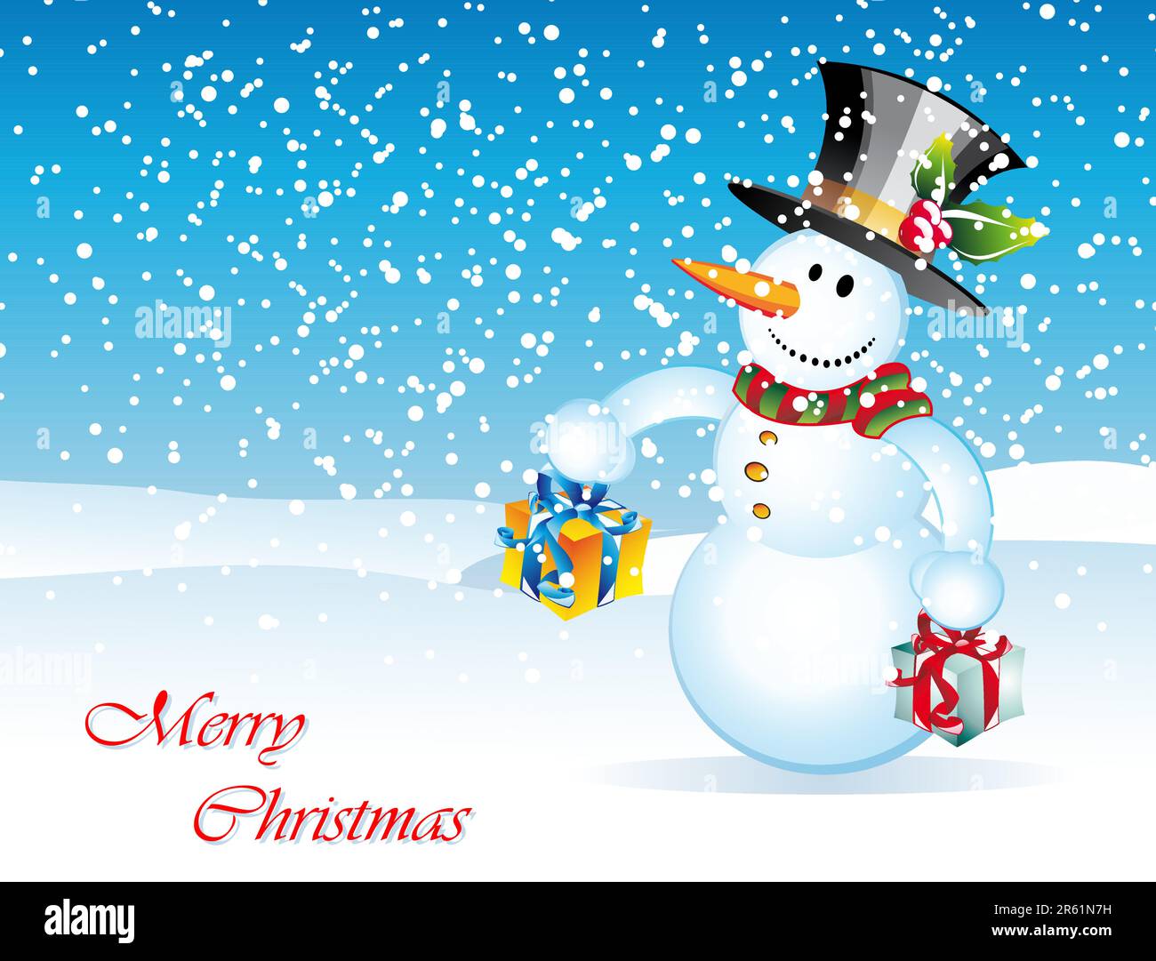 Merry Christmas Greetings card with cartoon snowman Stock Vector Image ...