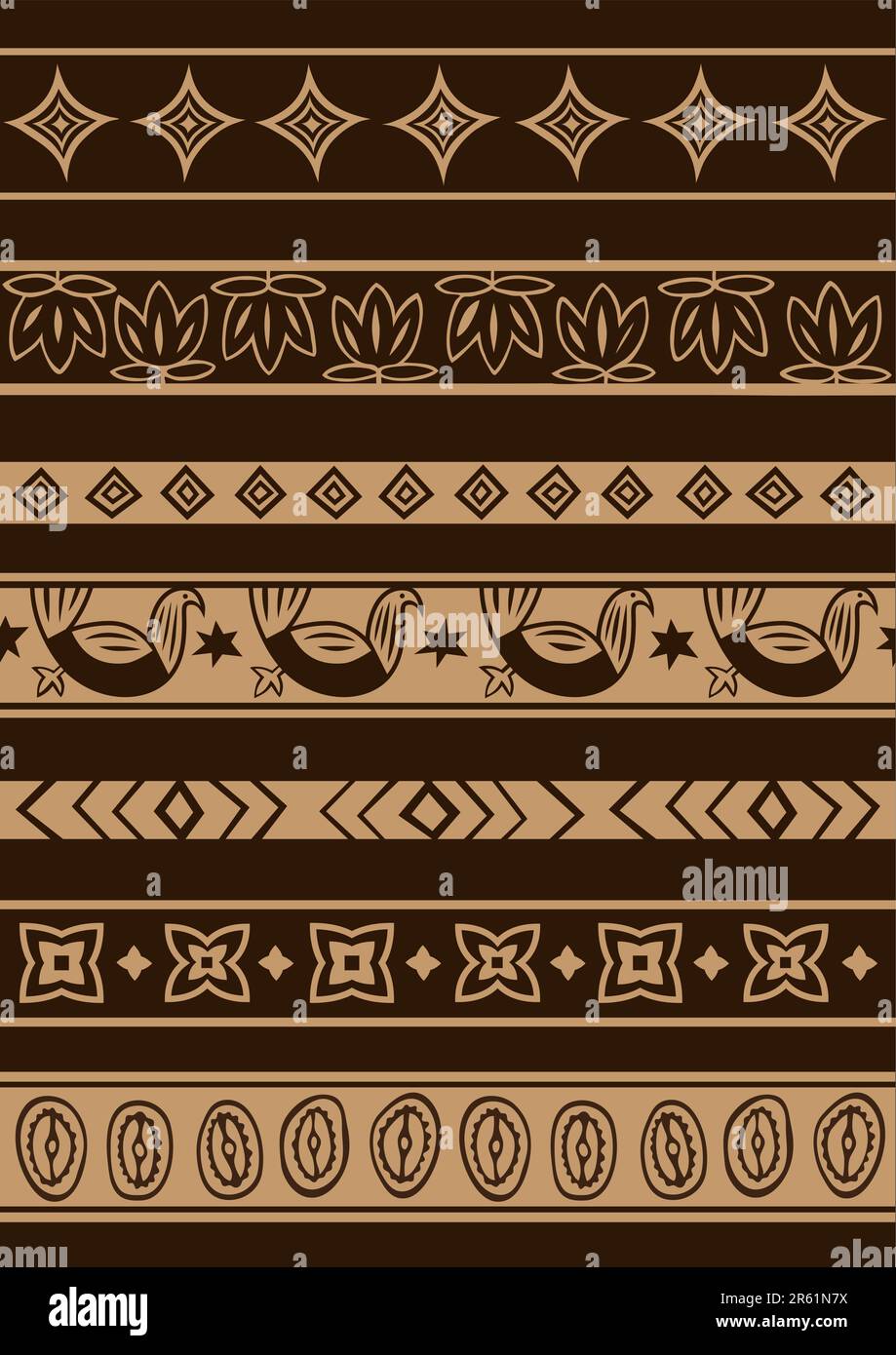 Vector set including ethnic African stripe with geometrically typical elements Stock Vector