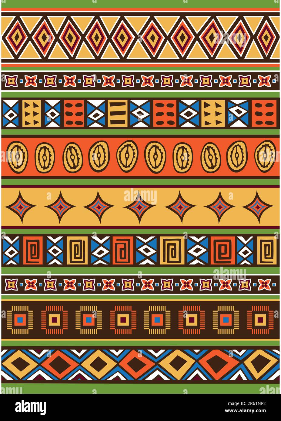 Vector set including ethnic African pattern with multicolored typical elements Stock Vector