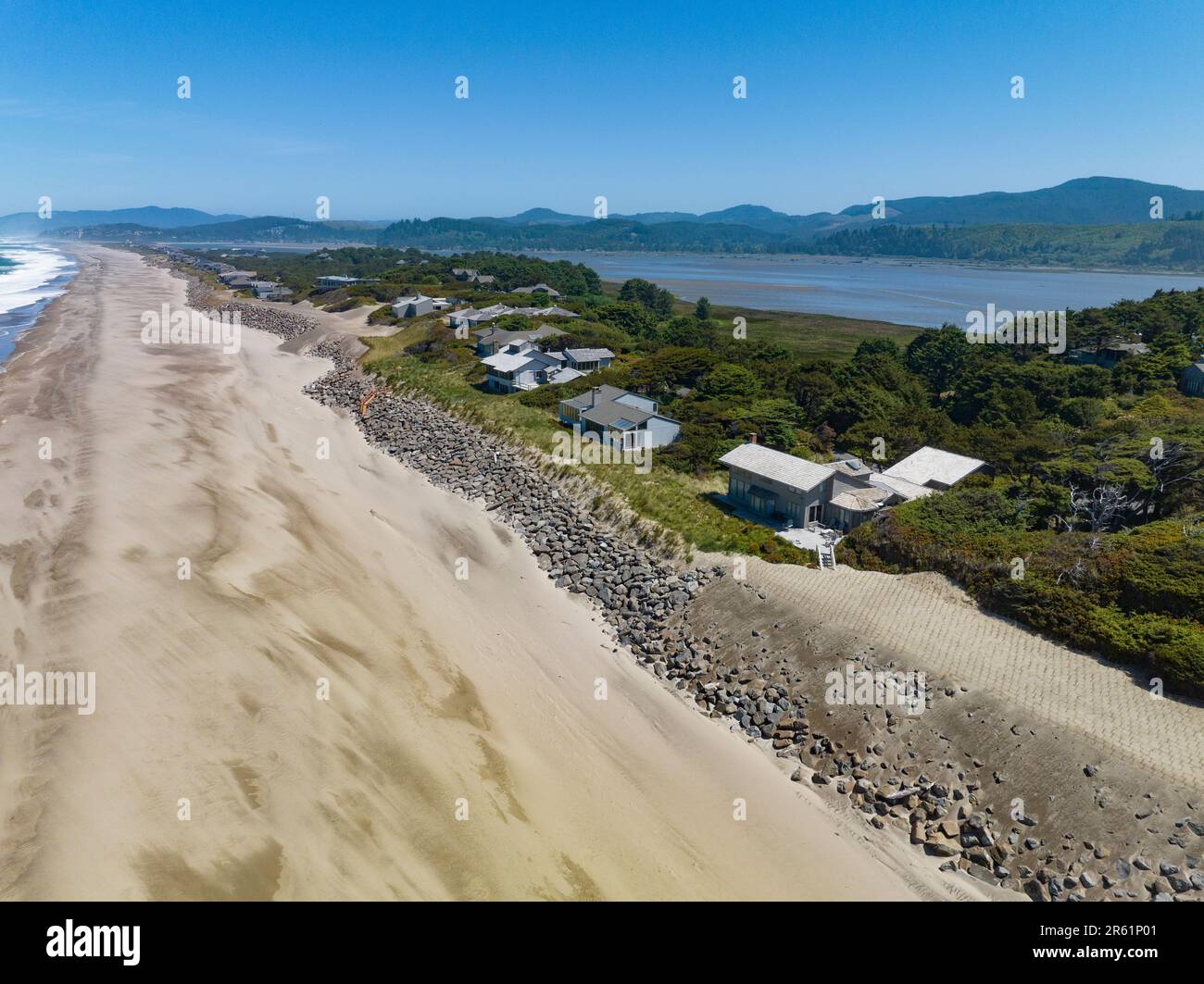 Riprap a build of large rocks protect against rising sea levels on