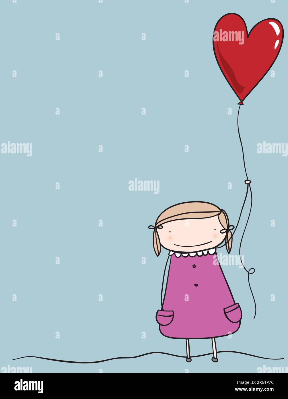 Illustration of a girl holding a heart shaped balloon Stock Vector ...