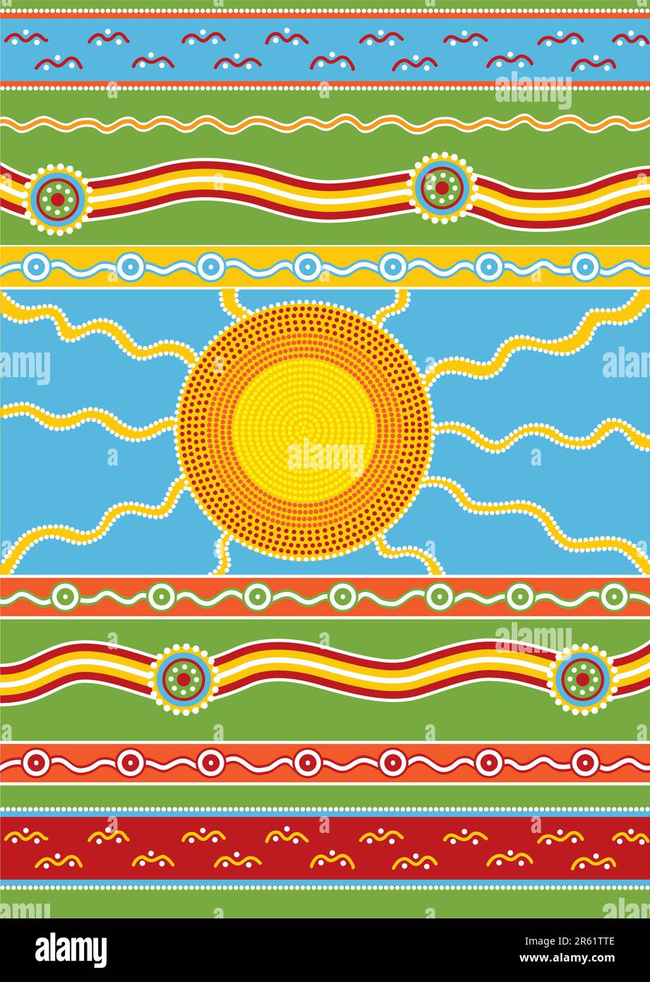 Vector pattern including ethnic Australian motive with multicolored typical elements Stock Vector