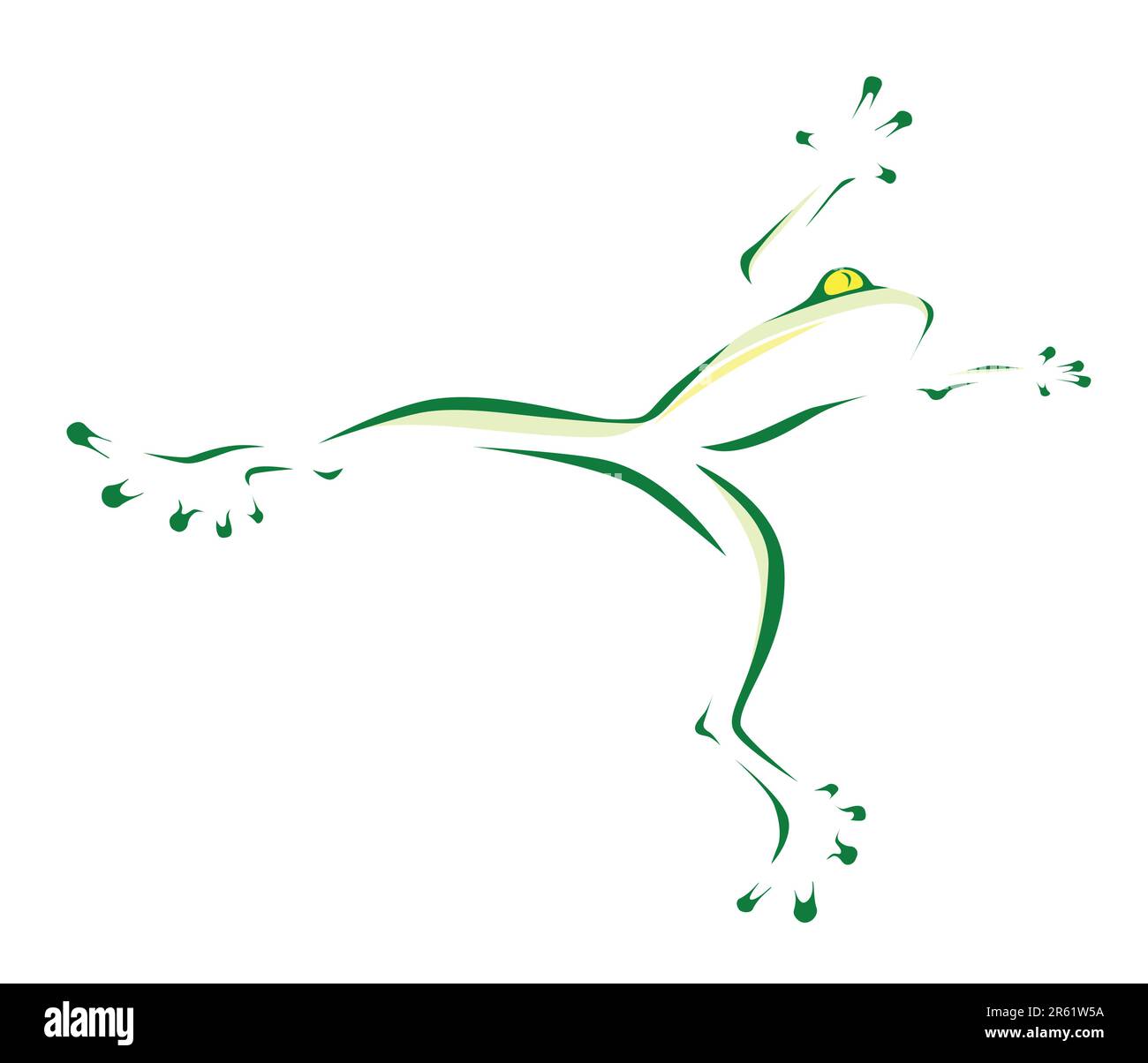 Stylized editable vector illustration of a green frog jumping Stock ...