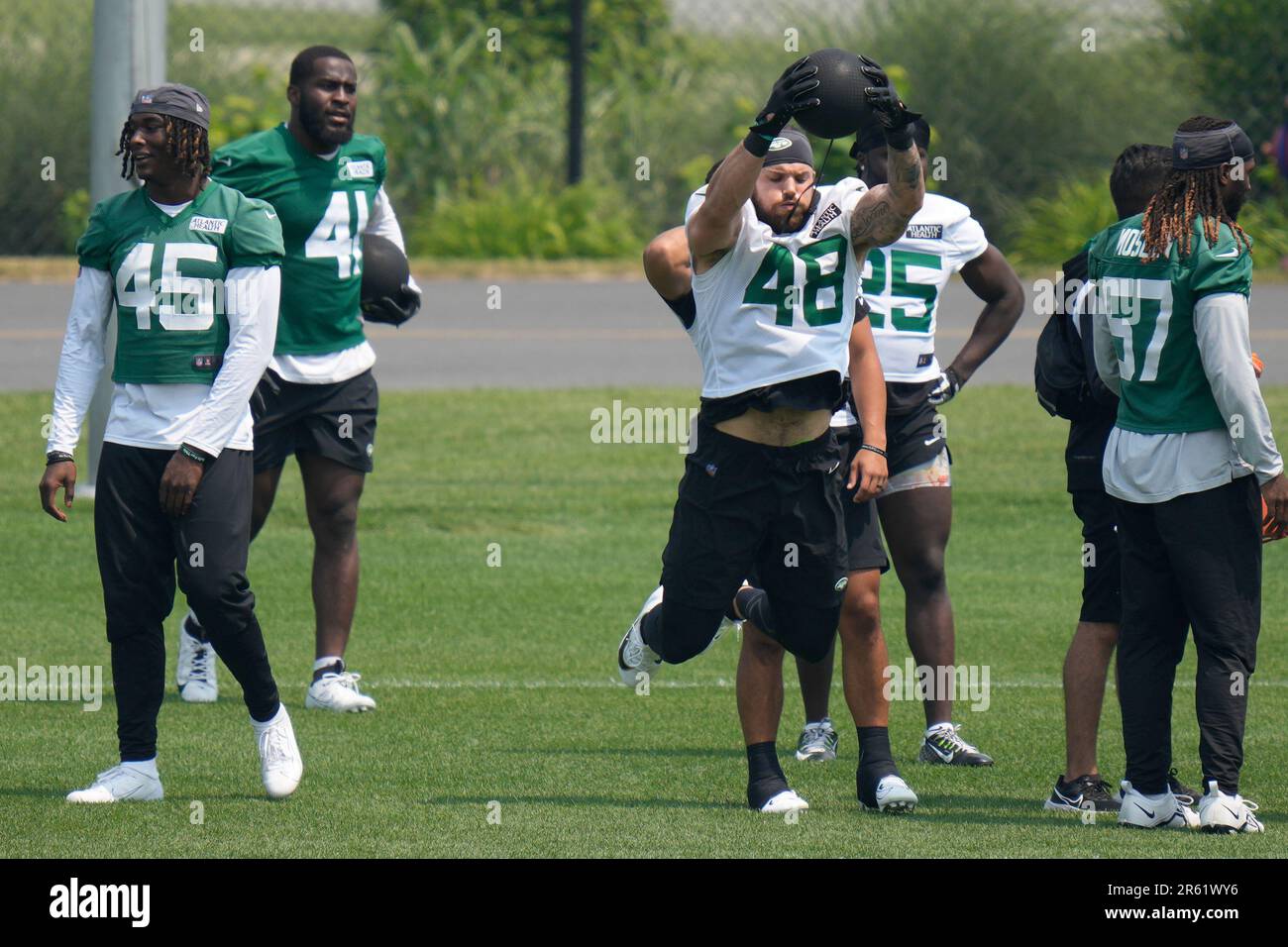 New York Jets' Nick Bawden (48) participates in a drill at the NFL football team's training