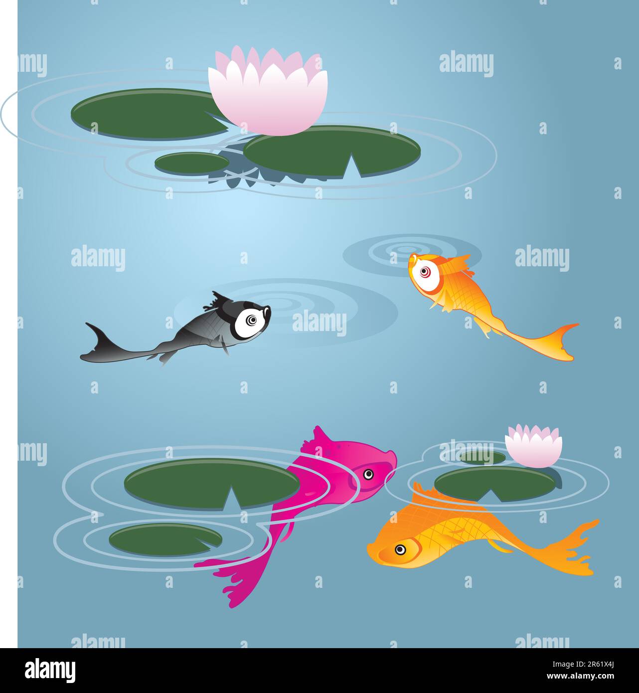 A School of Koi Fish with Lily Pads Stock Vector Image & Art Alamy
