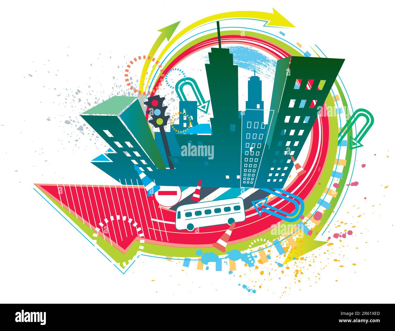 funky city building pattern design background. Stock Vector