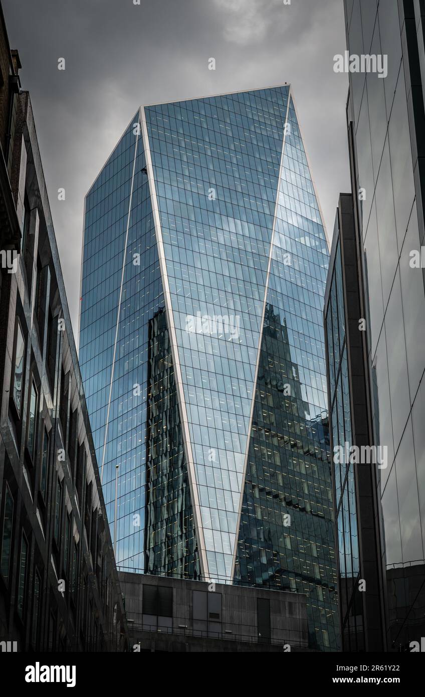 London, UK: The Scalpel skyscraper at 52 Lime Street seen from Bury Street in the City of London. Stock Photo