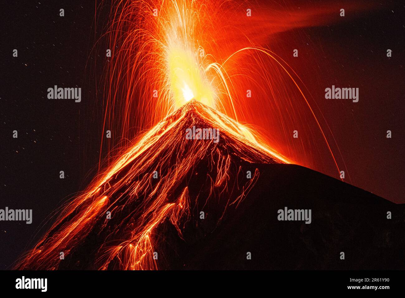 A breathtaking view of the Fuego volcano unleashing its wrath in an ...