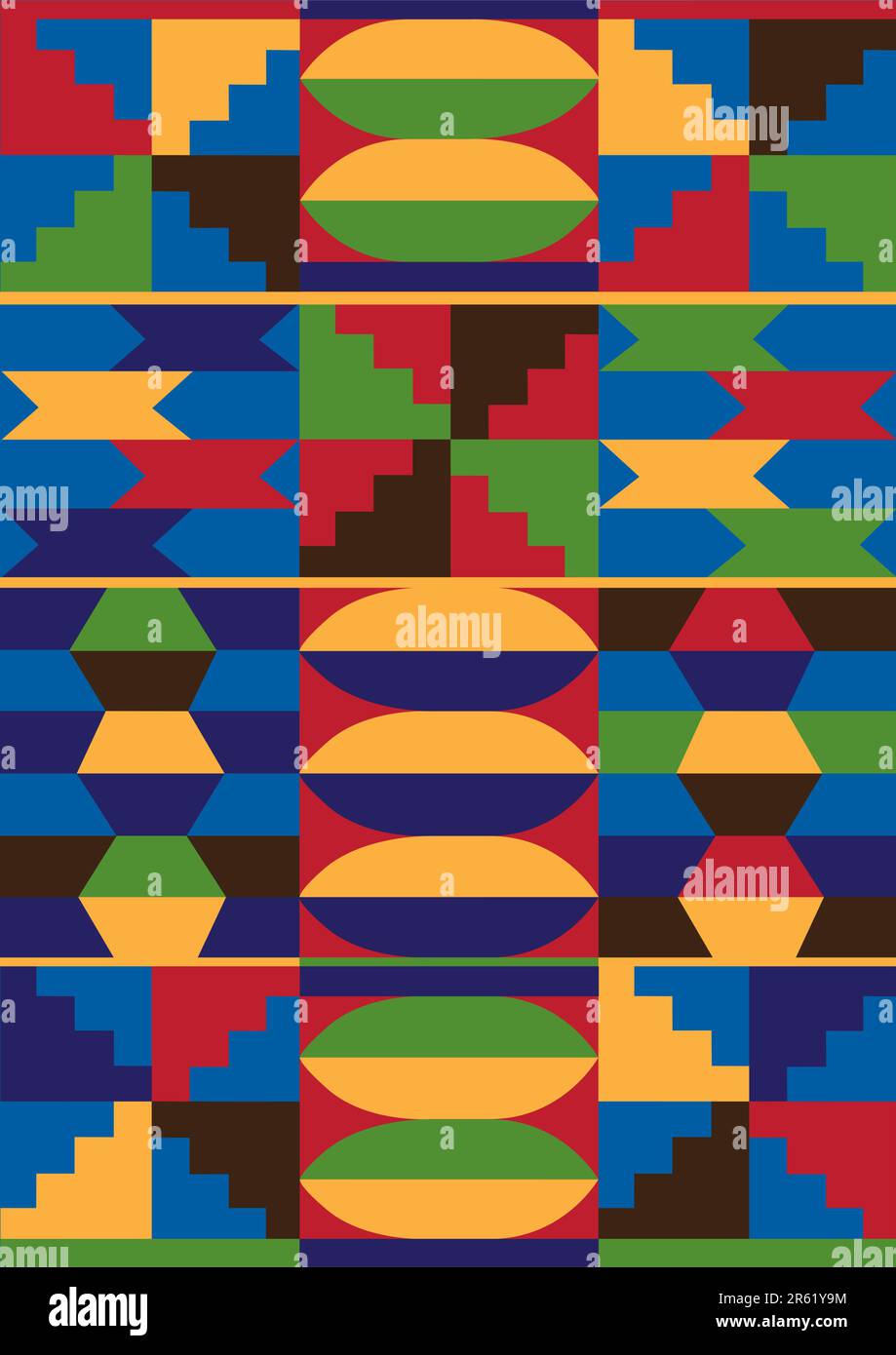 Vector carpet including ethnic African motive with multicolored typical elements Stock Vector