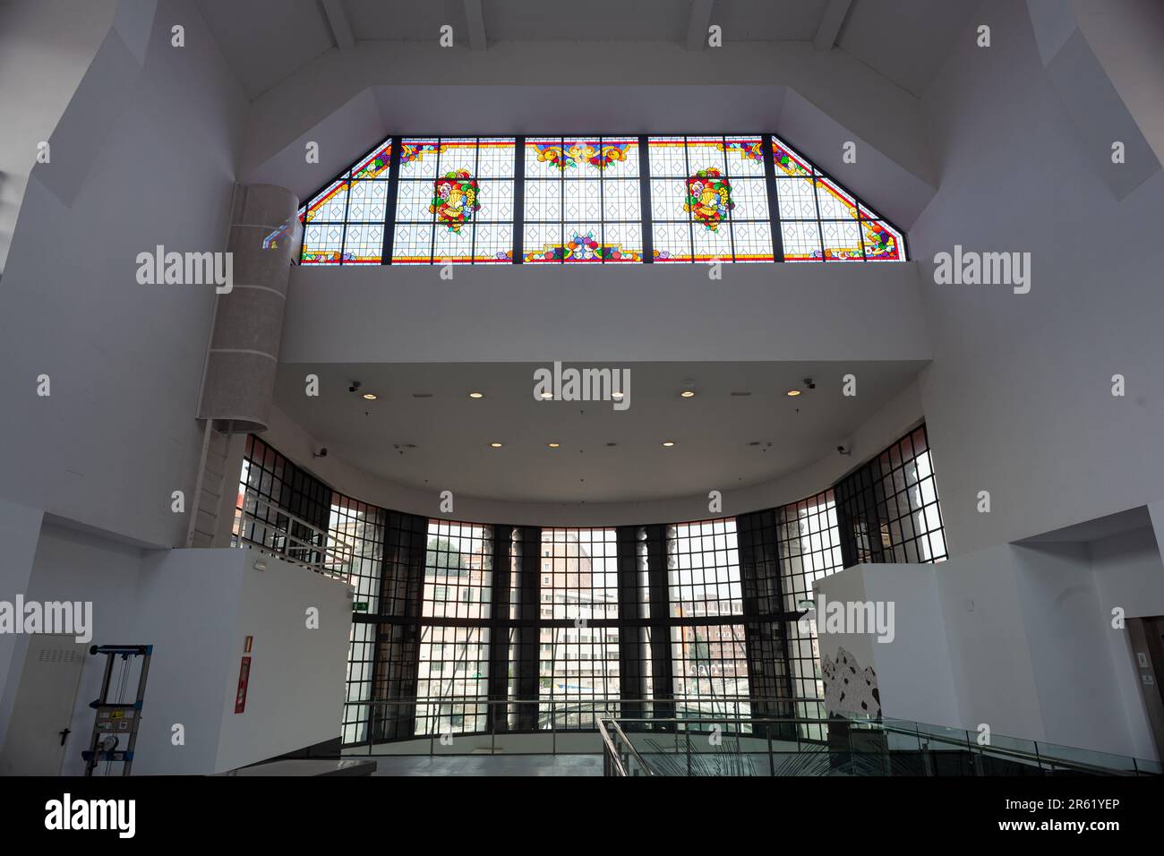 Bilbao, Spain August 03, 2022 A stained glass window inside of the
