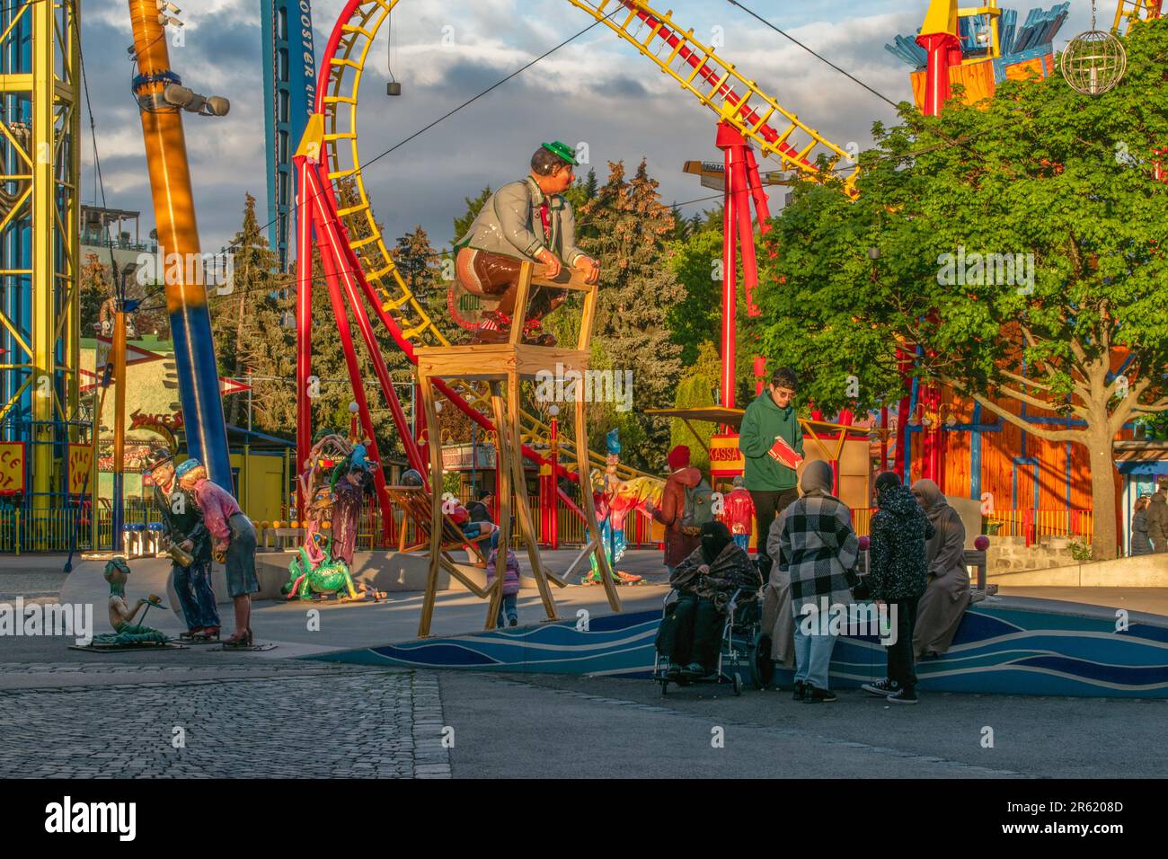 vienna, austria. 25 april 2023 unleashing the adventurous spirit unforgettable entertainment on roller coaster rides at wurstelprater amusement park i Stock Photo