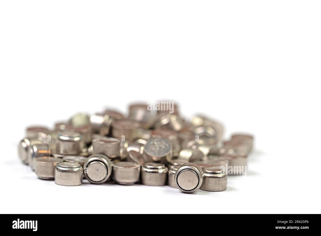 Many old button cells in a closeup Stock Photo Alamy