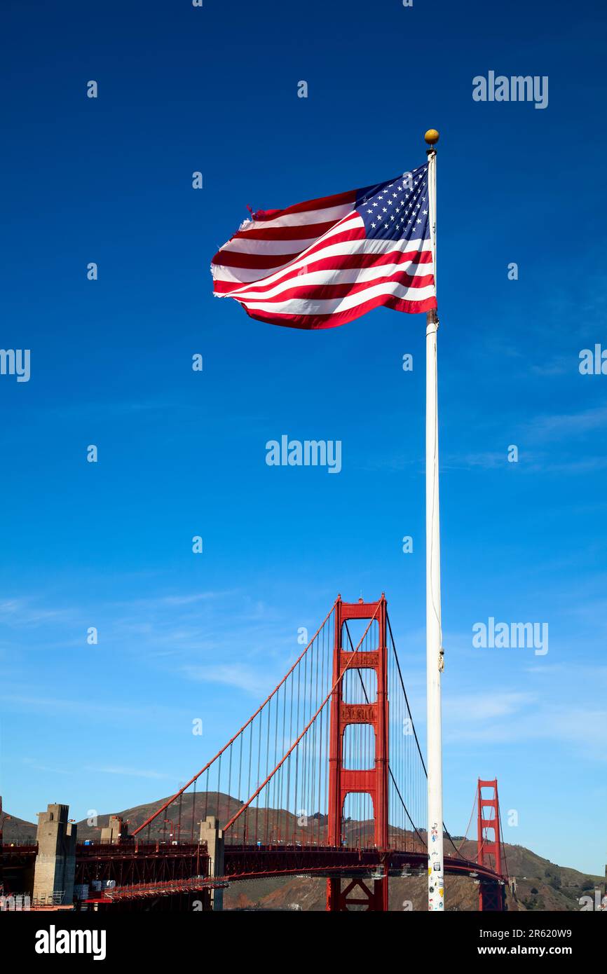 American flag fluttering atop hi-res stock photography and images - Alamy