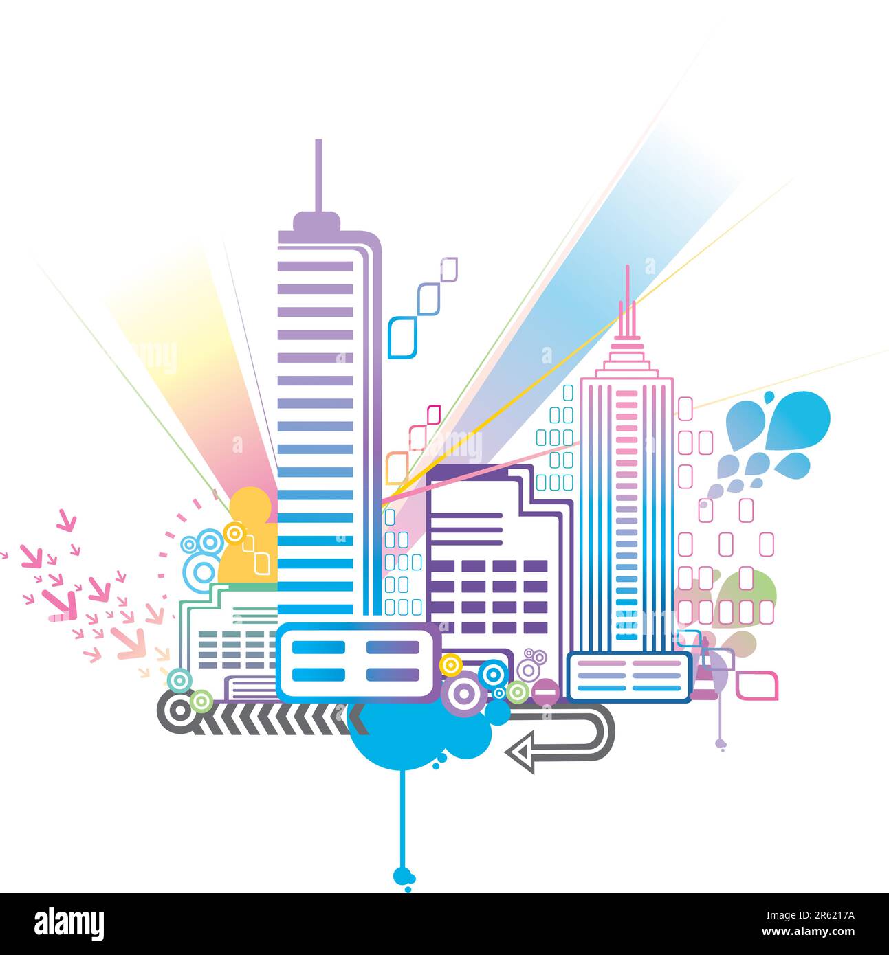 funky city building pattern design background. Stock Vector