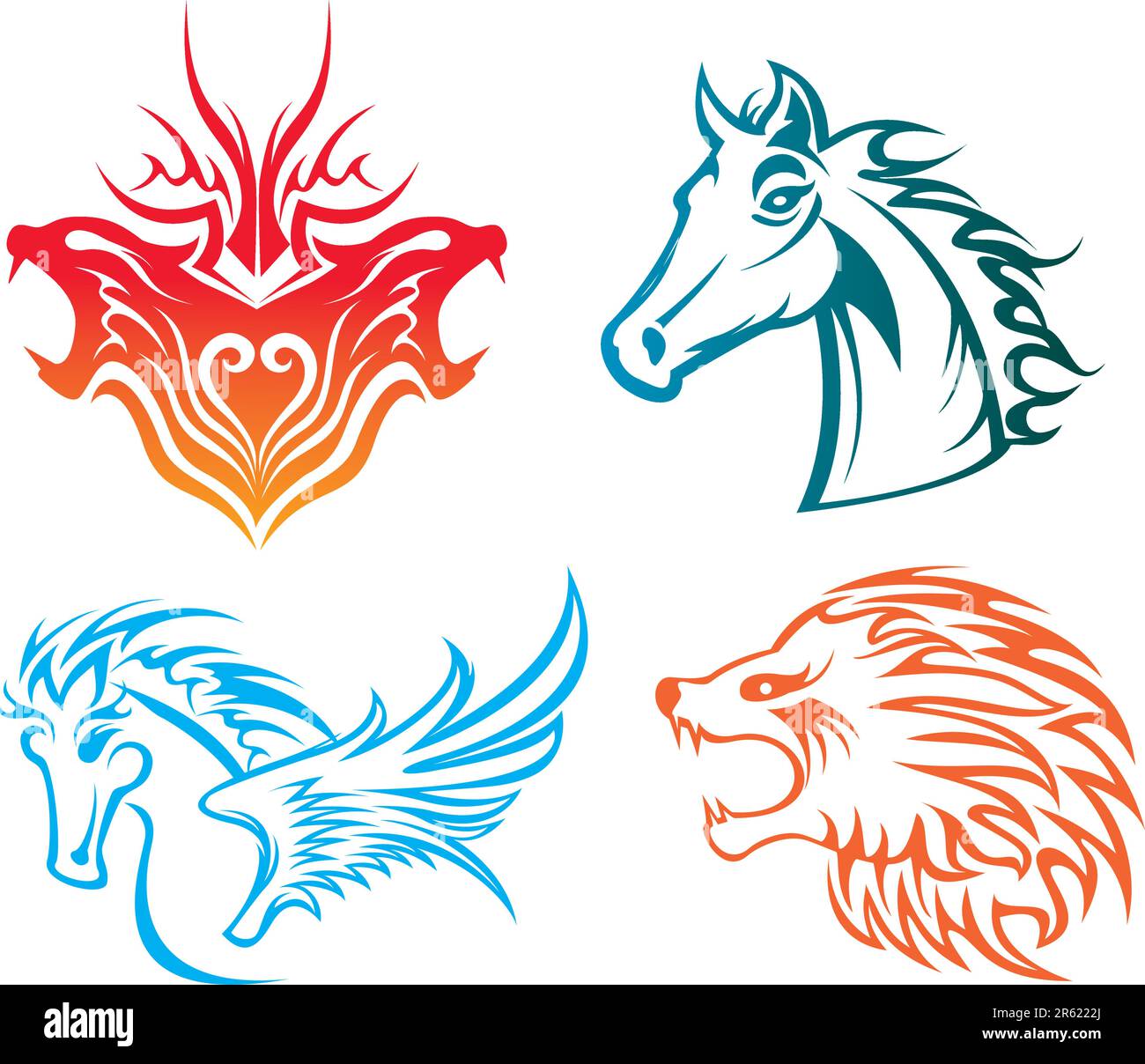 Four animal pattern design,includes horse,leopard,pegasus,lion. Stock Vector