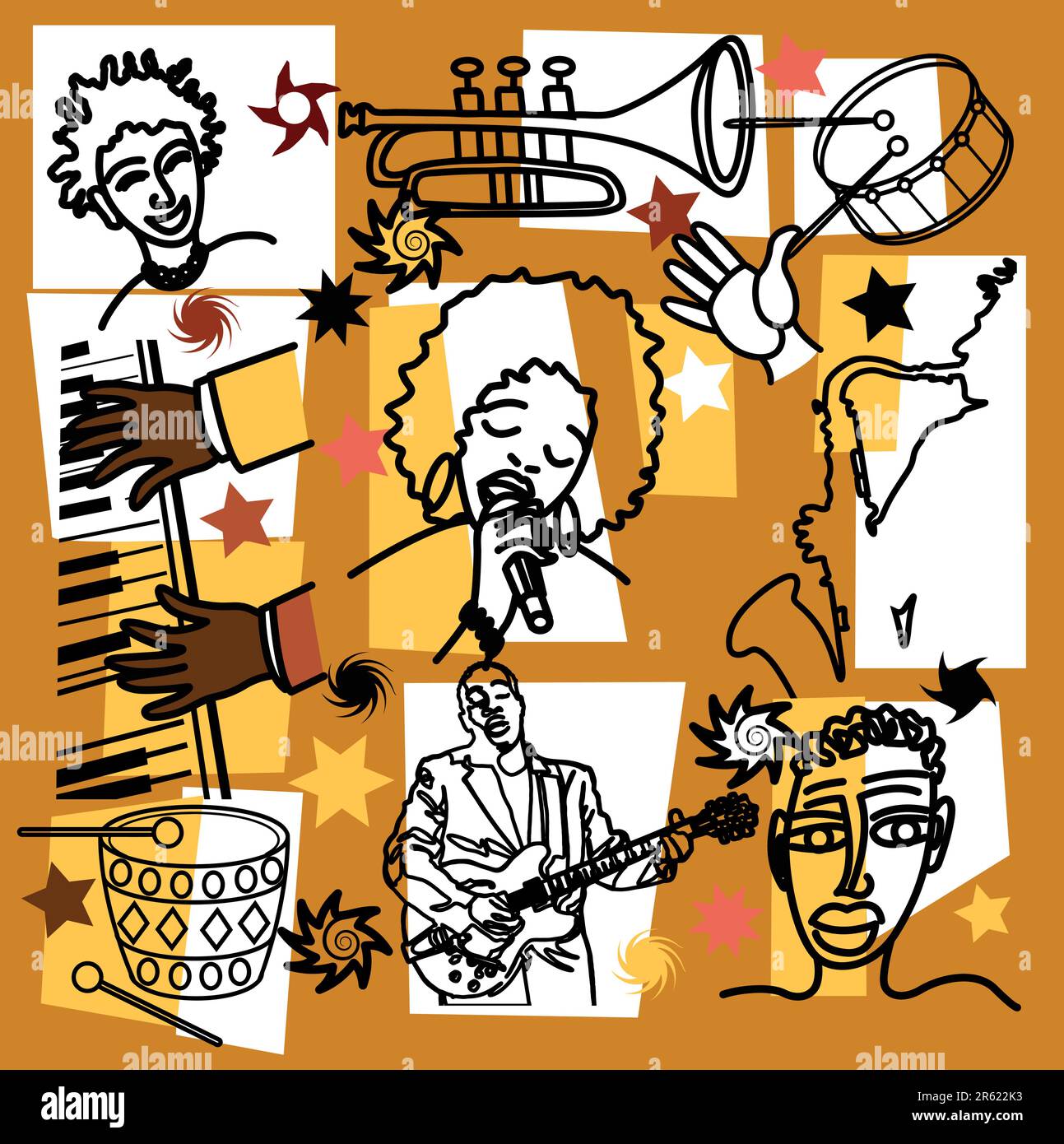 vectorial poster collage composition for jazz illustration theme Stock