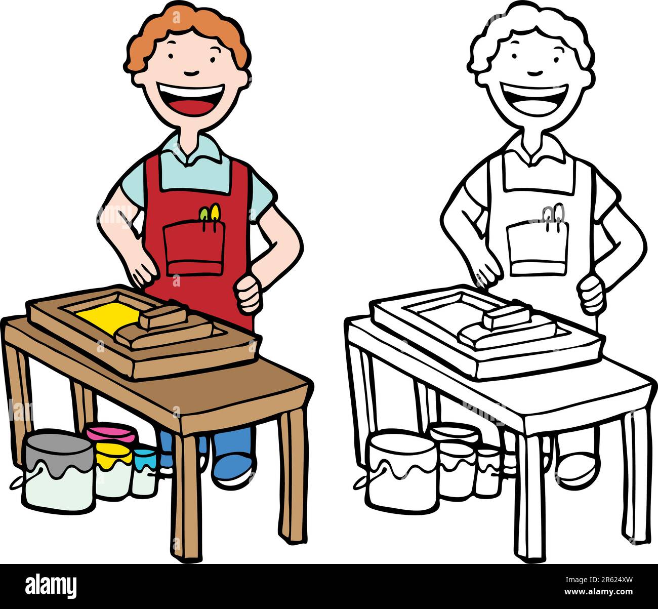 Cartoon image of a printer professional - color and black/white versions. Stock Vector