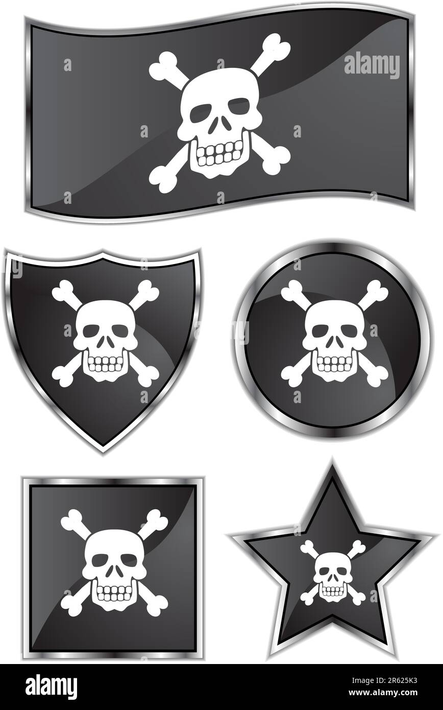 A set of 5 different style of pirate flags. Stock Vector
