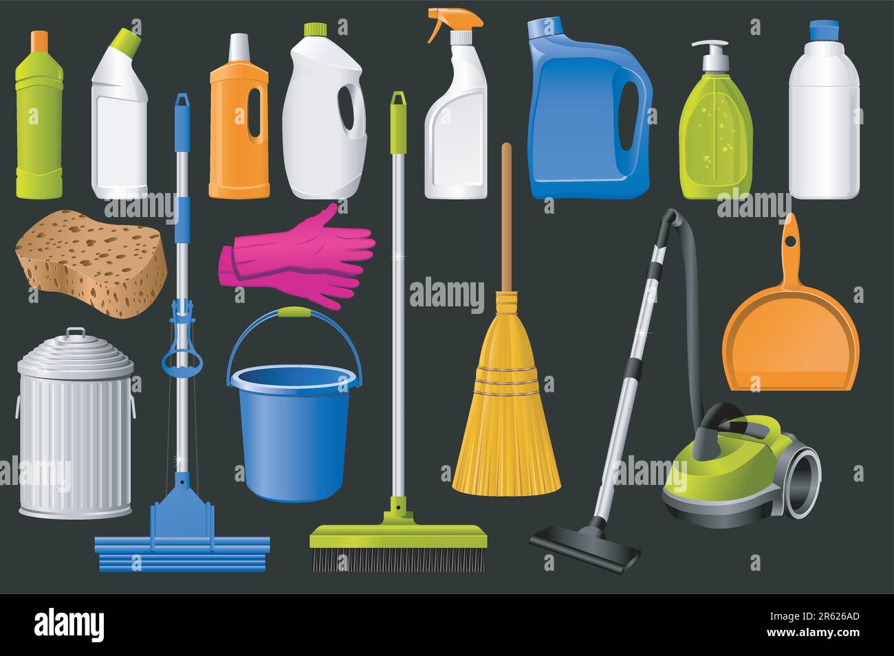 Domestic Tools for cleaning on the black Stock Vector Image & Art Alamy