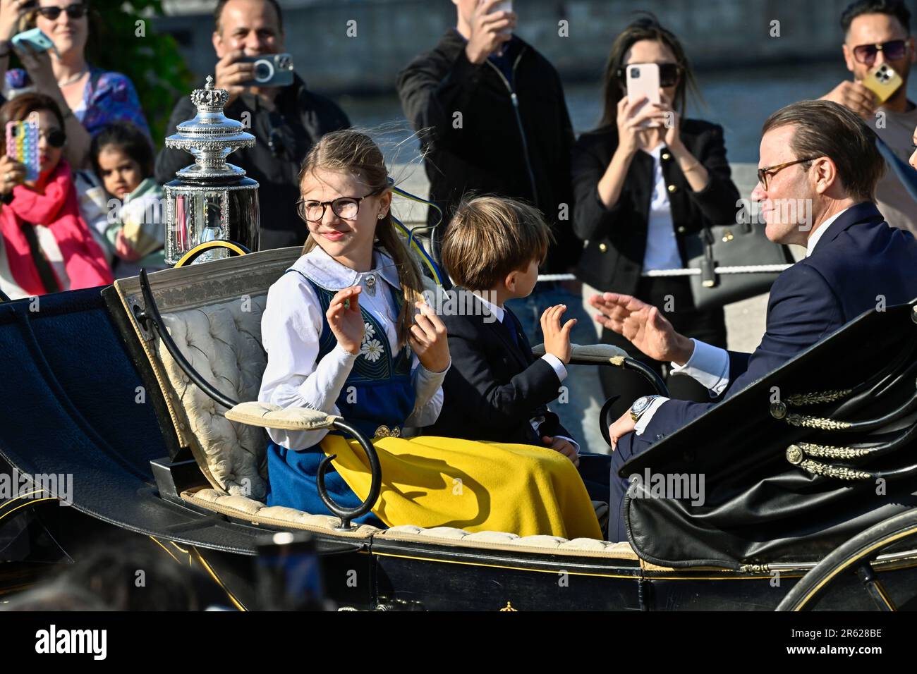STOCKHOLM 20230606Princess Estelle, Prince Oscar, Prince Daniel ride in ...