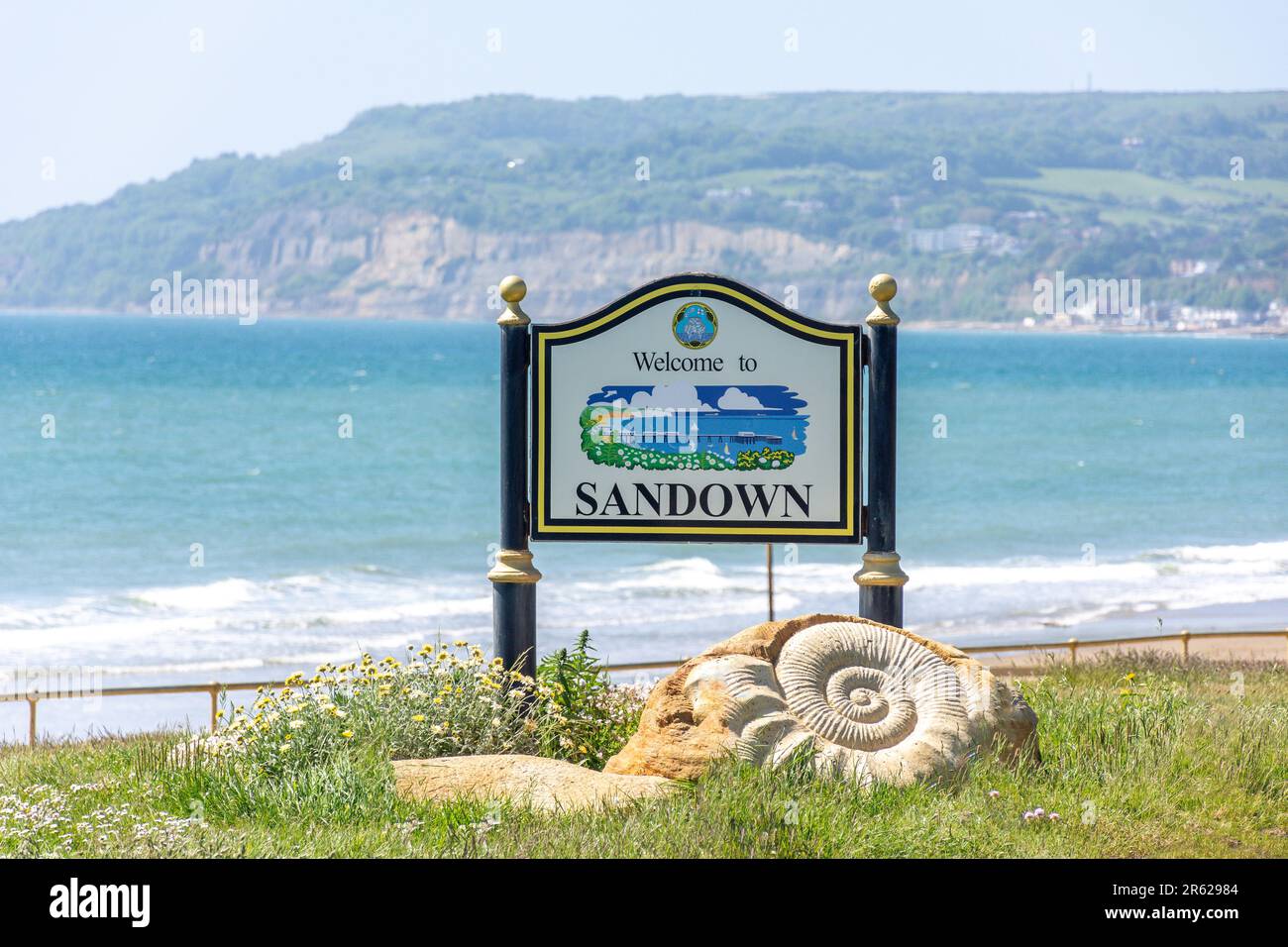 Welcome to Sandown sign, Culver Parade, Sandown, Isle of Wight, England, United Kingdom Stock Photo