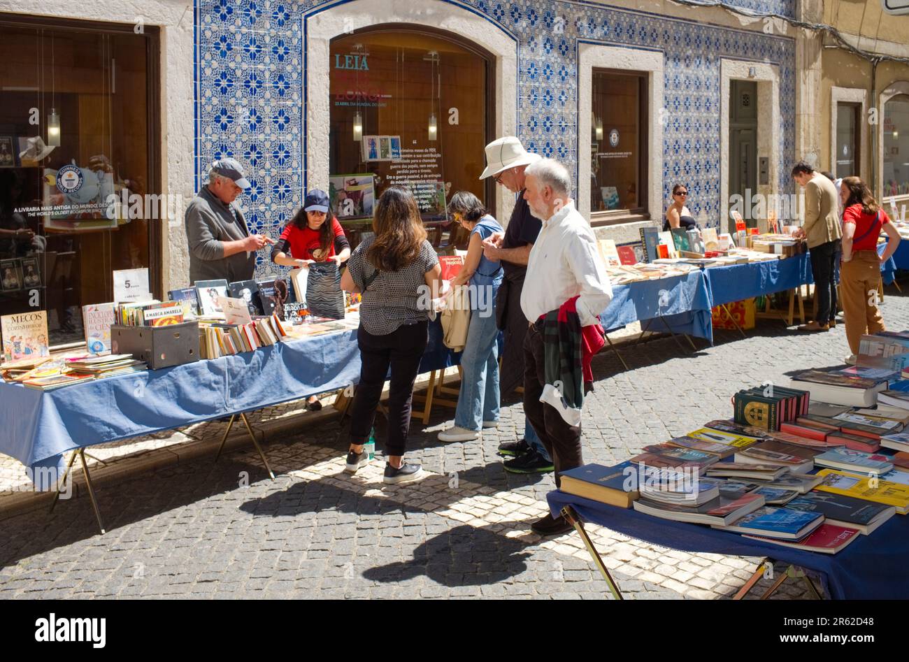 Open air market stalls selling books Stock Photo