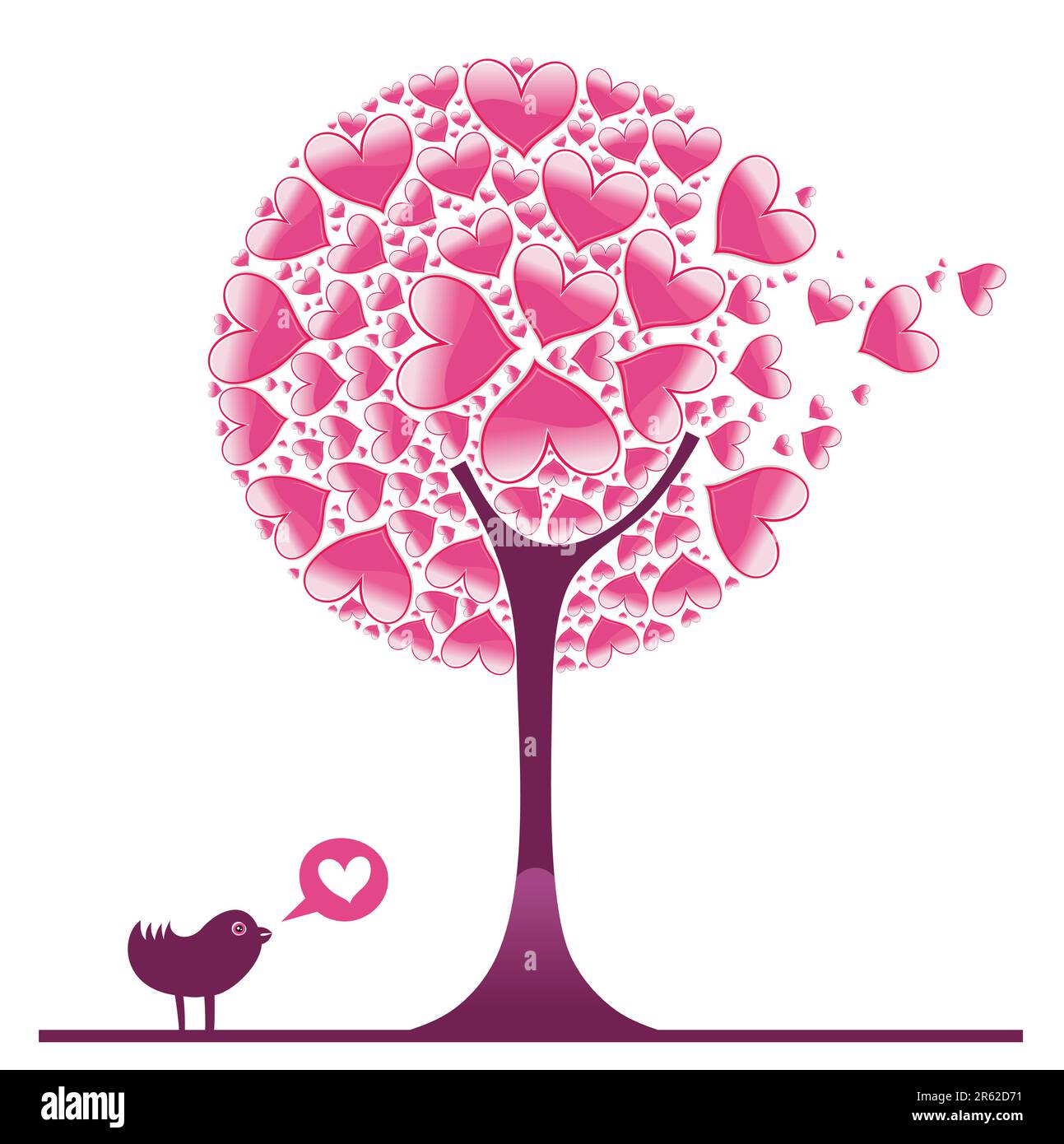 Vector Illustration of a love tree and singing birds Stock Vector Image ...