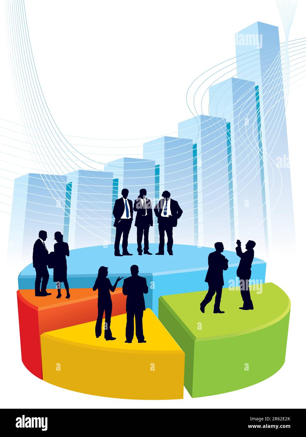 Successful people are standing on a large graph, conceptual business illustration. Stock Vector