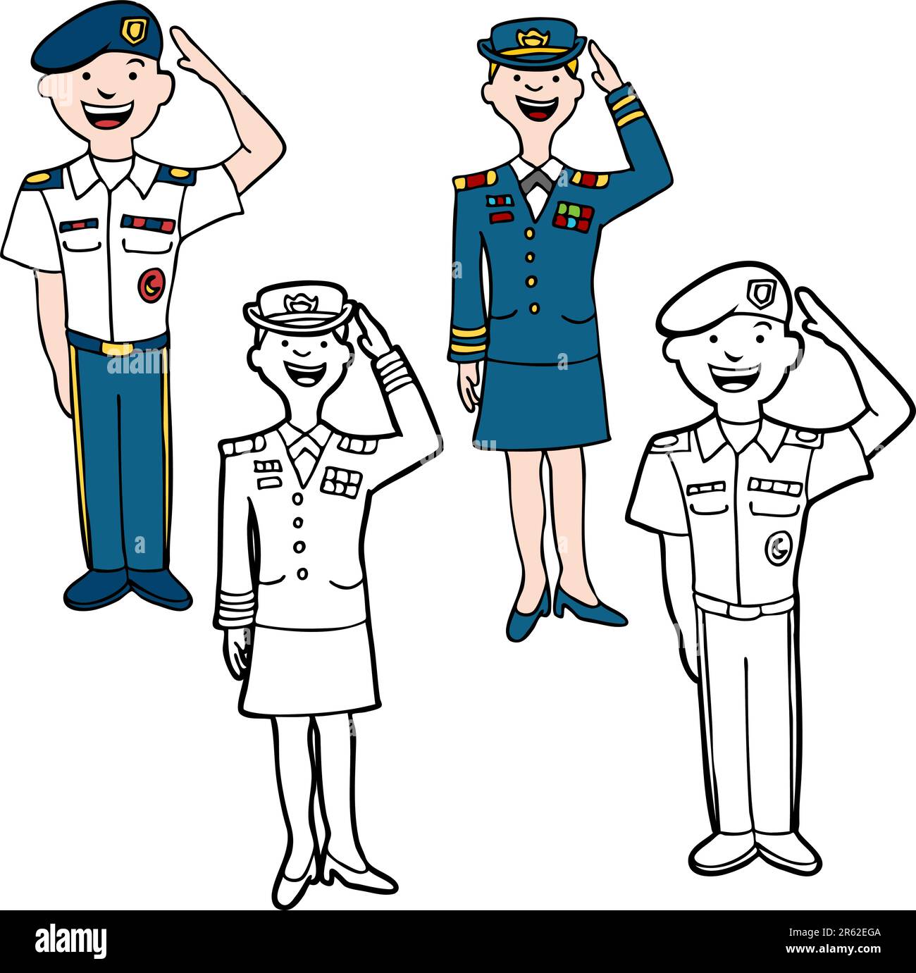 Army cartoon people isolated on a white background. Stock Vector