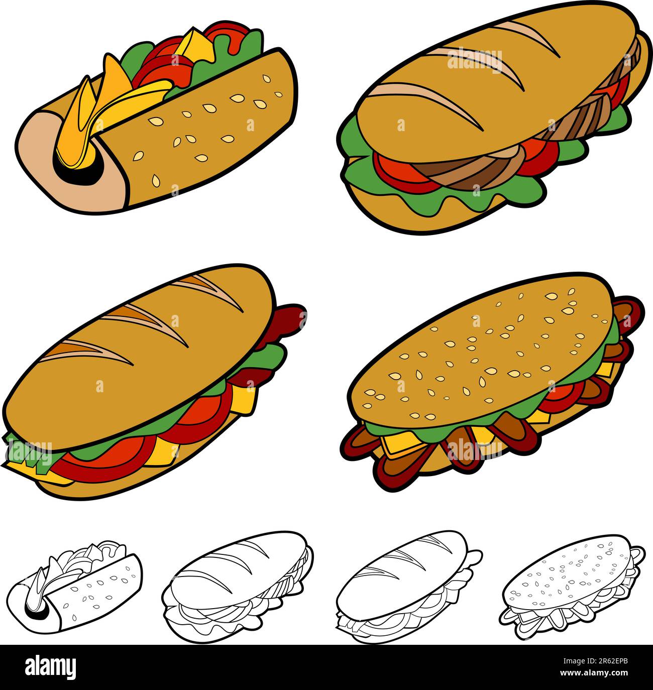 Sandwich set isolated on a white background. Stock Vector