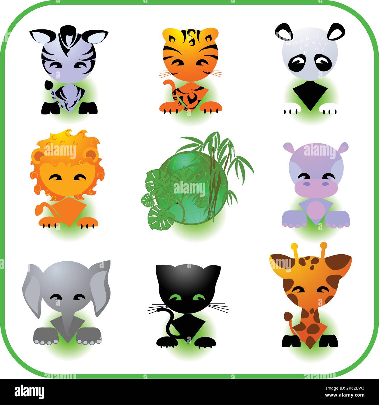Cute Safari Animal Set Vector Illustration Stock Vector