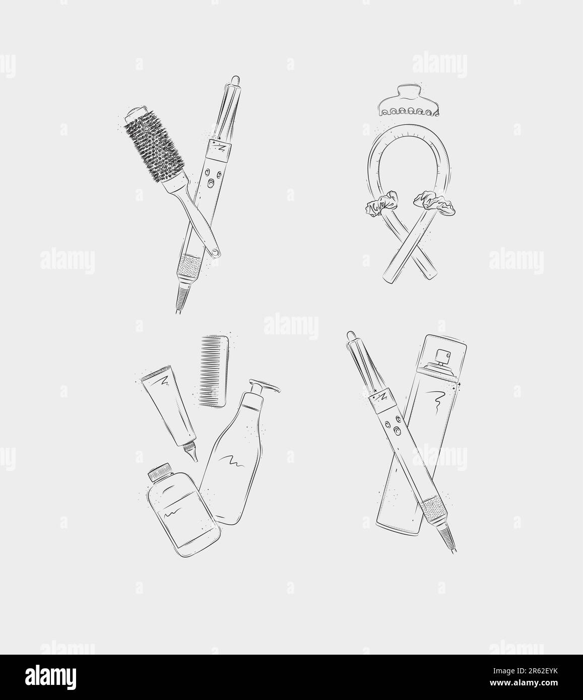 Curl syling tools composition drawing on light background Stock Vector