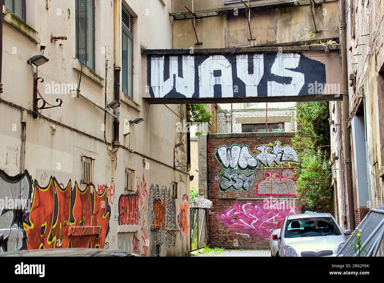 graffiti strewn alley ways Stock Photo