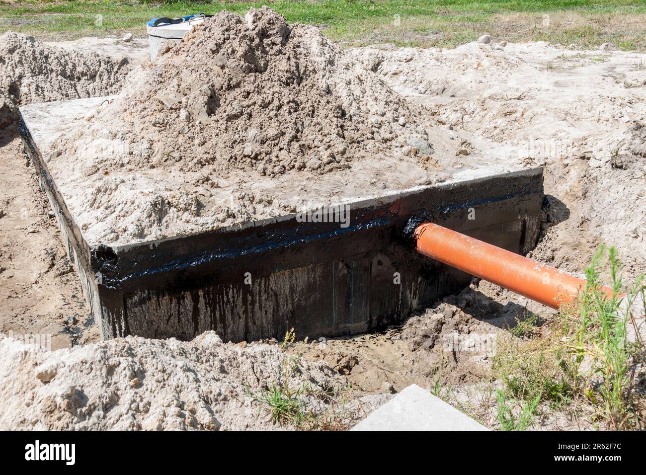 New concrete septic tank construction site Stock Photo Alamy