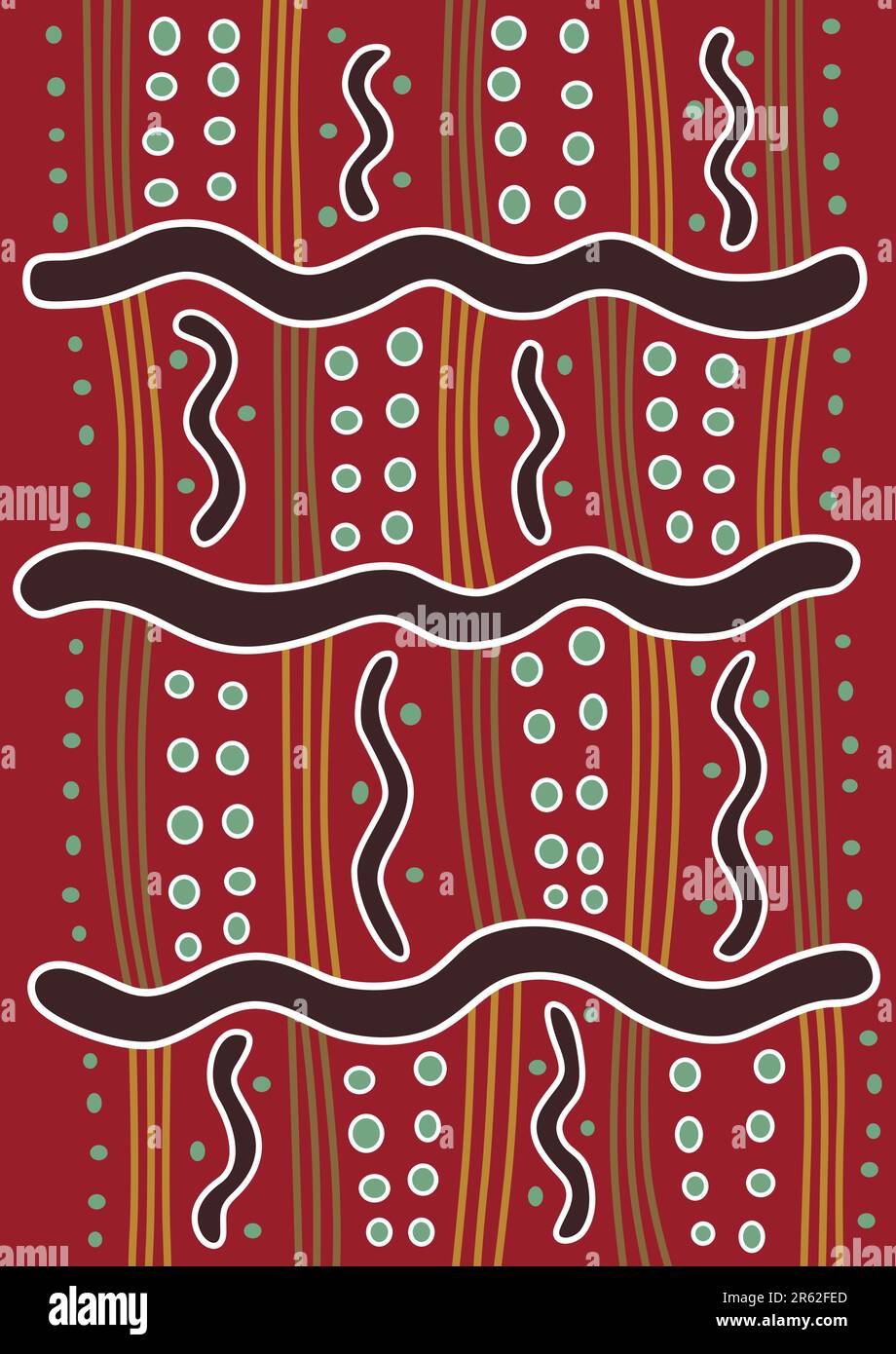 Vector pattern including ethnic Australian motive with multicolored typical elements Stock Vector