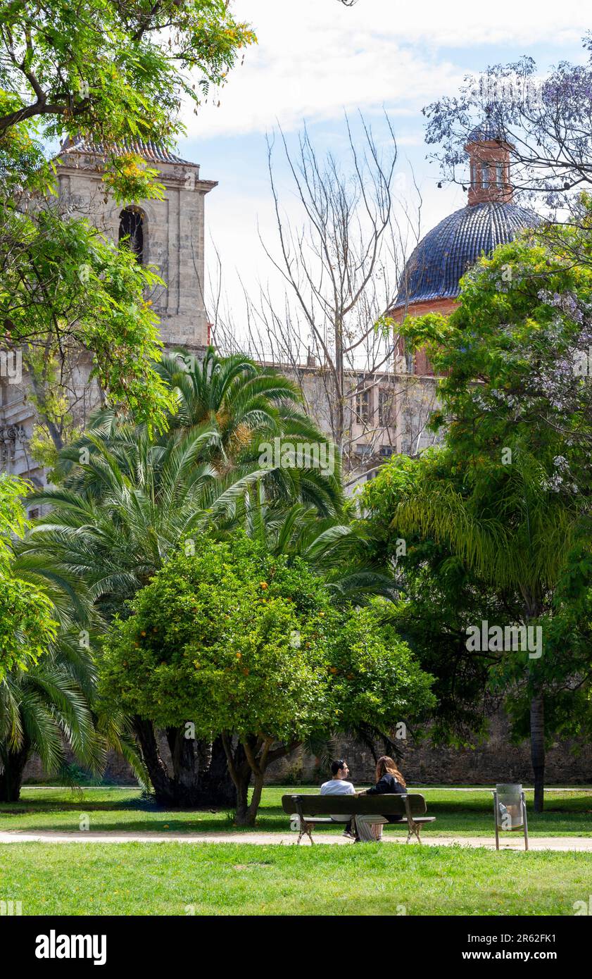Església i Palau del Temple view from Turia Gardens, Valencia Stock Photo