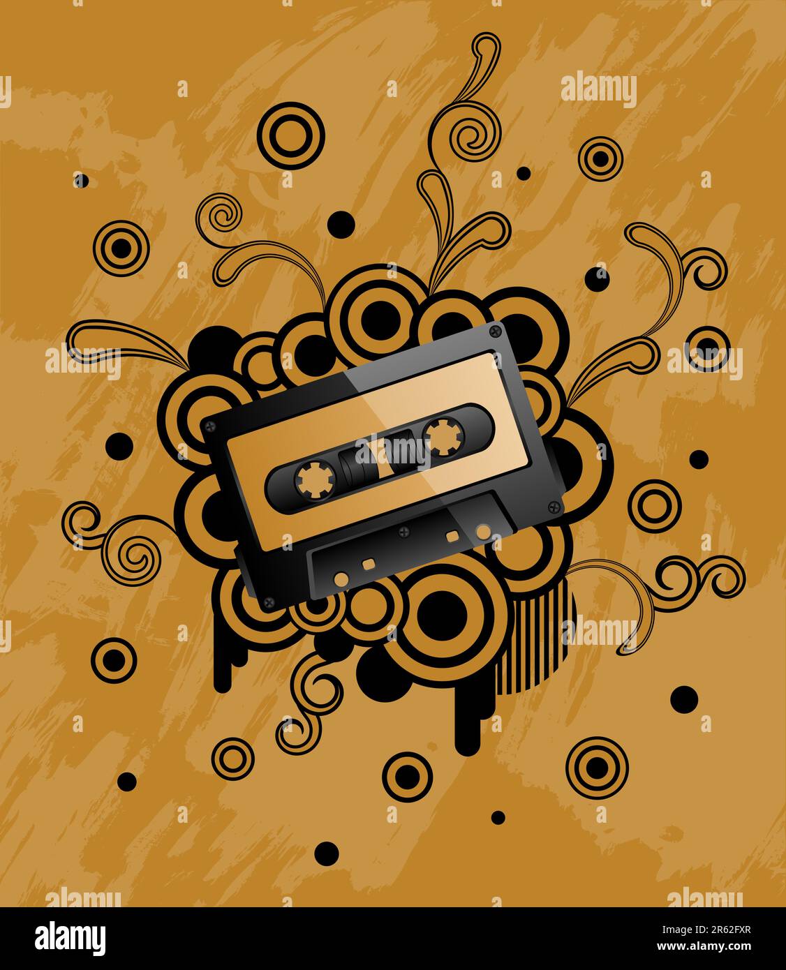 Grunge retro background with audio tape. Vector illustration Stock ...