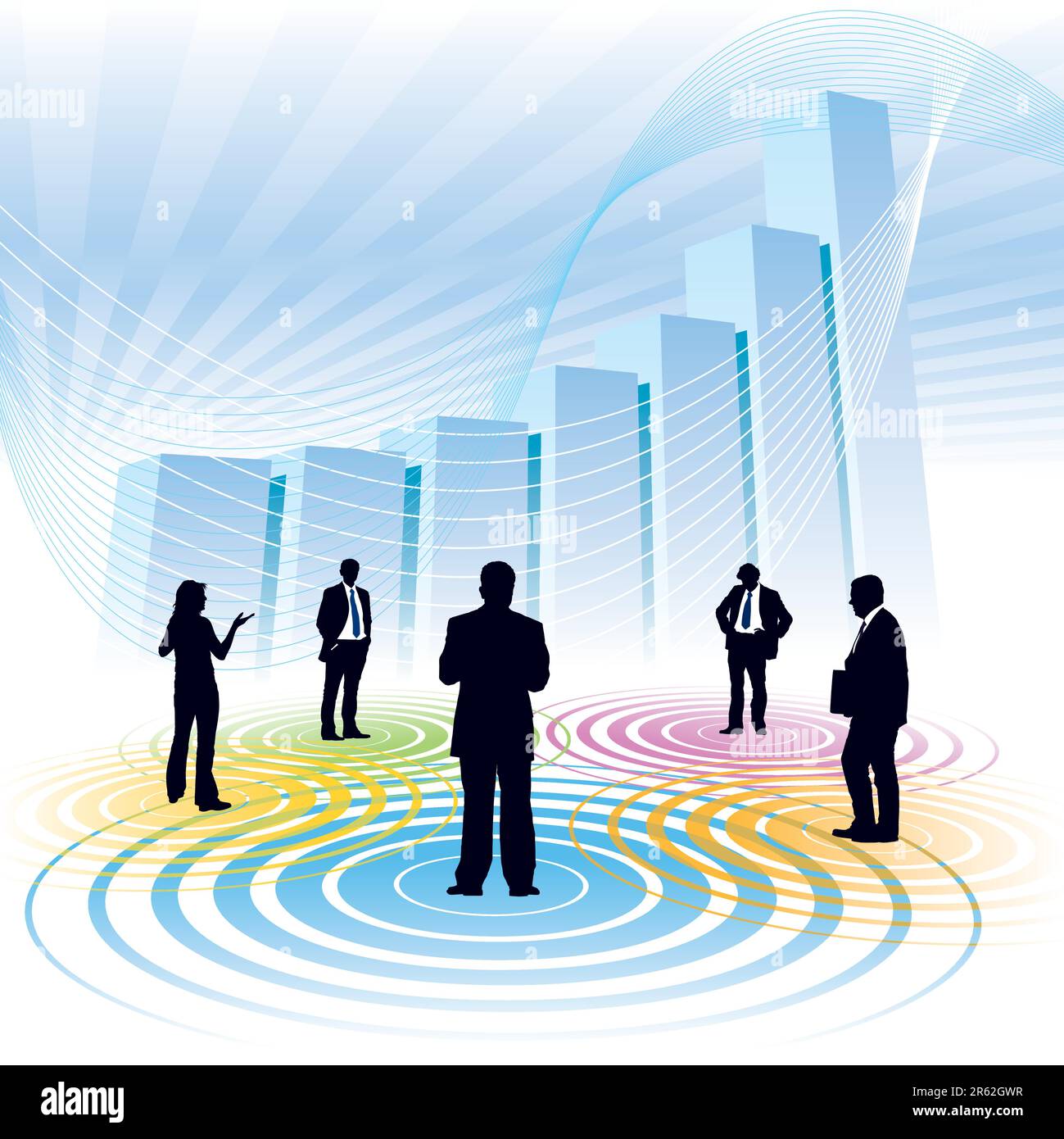 Businesspeople and a large chart in the background, conceptual business illustration. Stock Vector