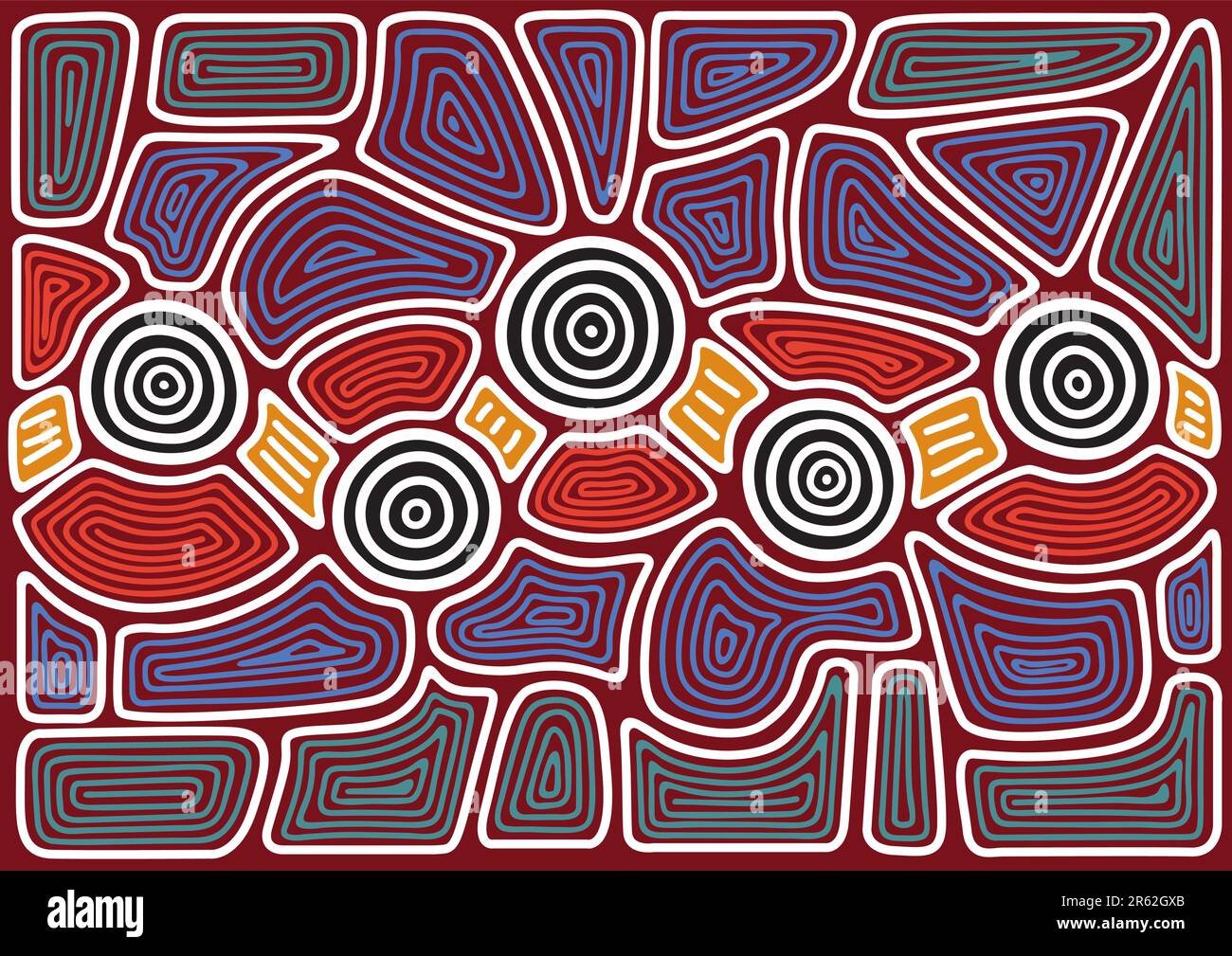Vector pattern including ethnic Australian motive with multicolored typical elements Stock Vector