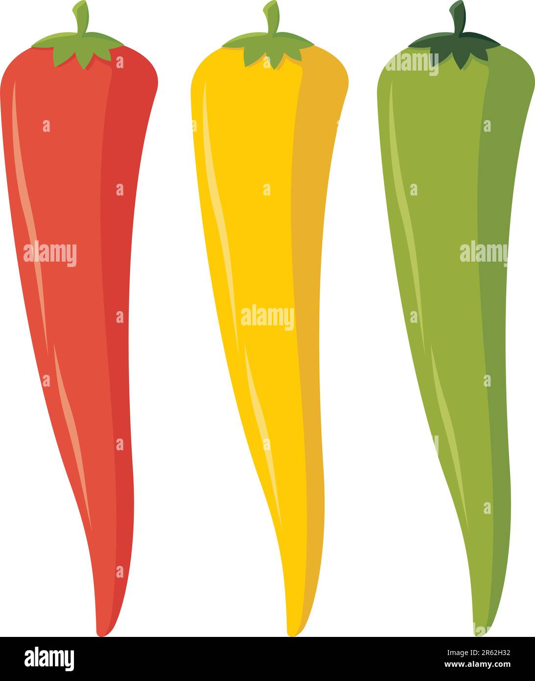 Illustration of three chili peppers in assorted colors Stock Vector