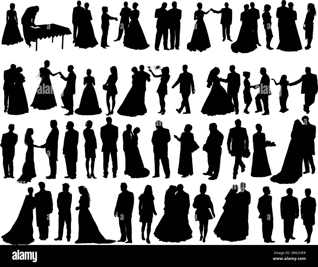 Big vector collection of wedding silhouettes isolated on white Stock ...
