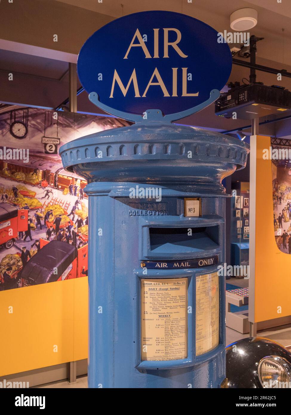 A V Airmail pillar box (193034) on display in the Postal Museum