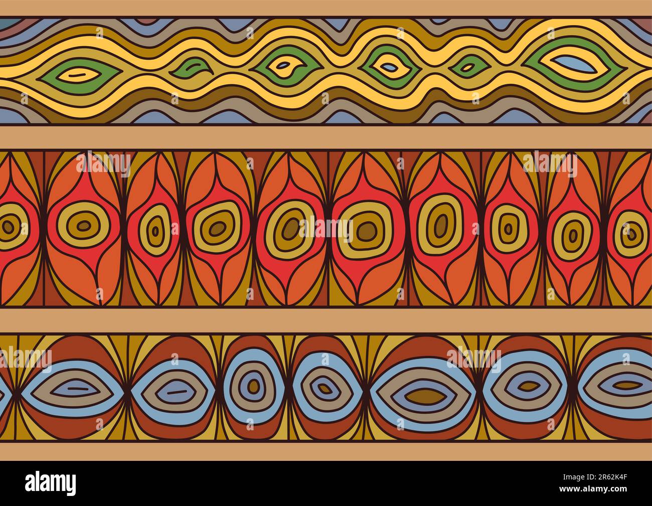 Vector pattern including ethnic Australian motive with multicolored typical elements Stock Vector