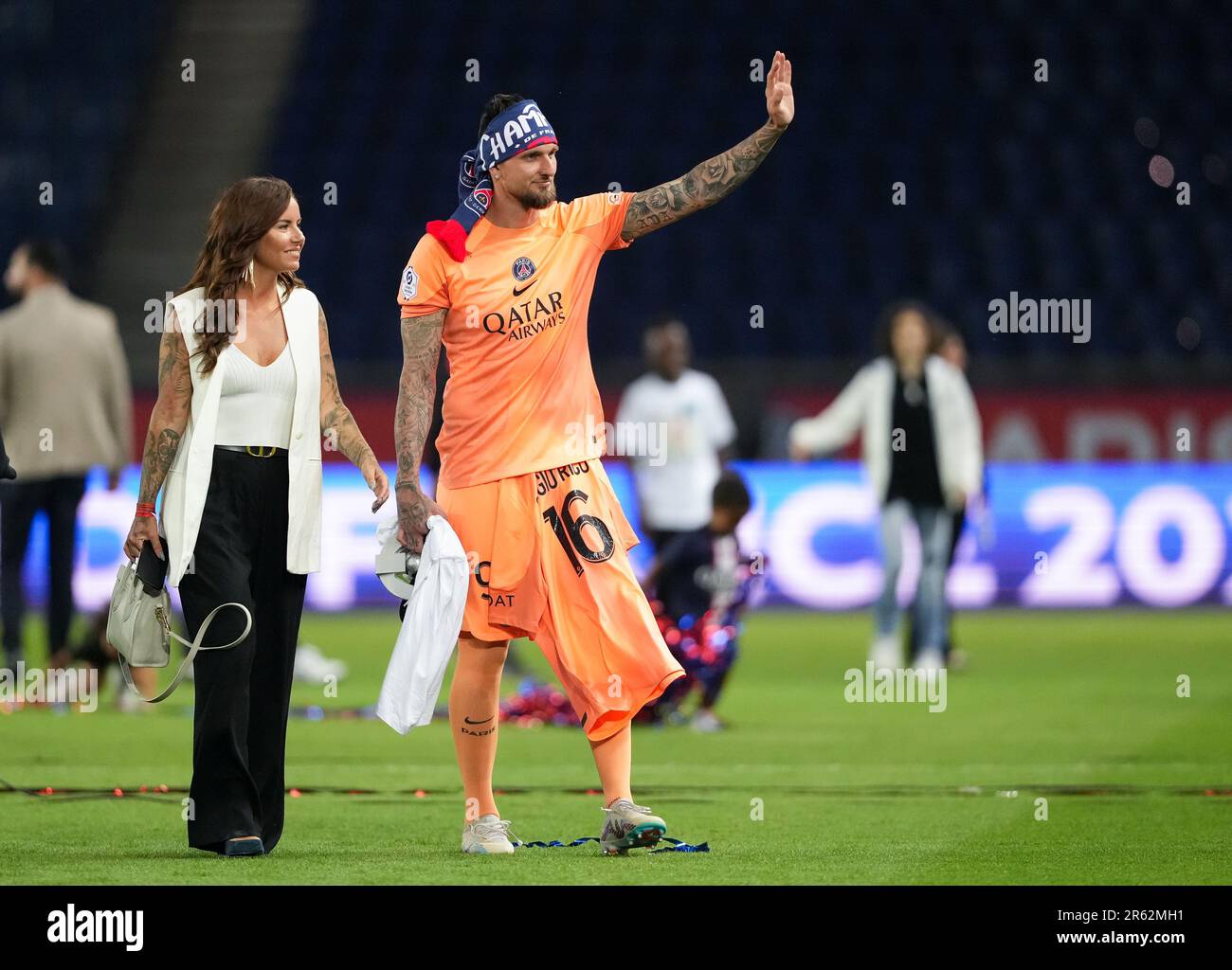 Goalkeeper Alexandre Letellier of PSG with wife Chloe Letellier post match  during the Ligue 1 match between Paris Saint Germain and Clermont Foot at P  Stock Photo - Alamy