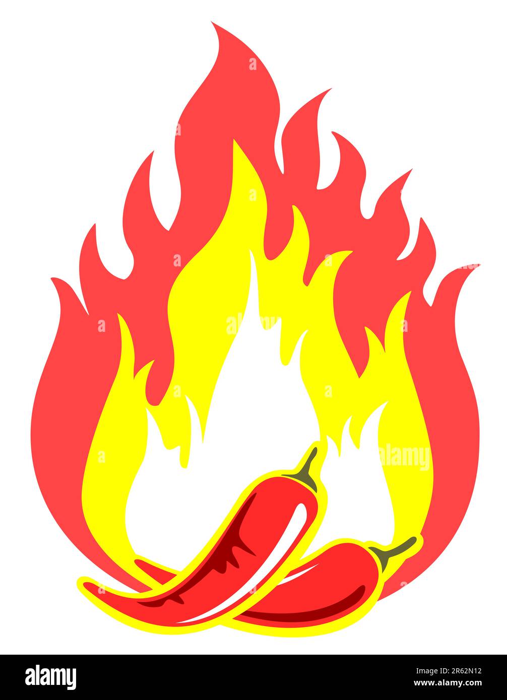 Two red hot pepper and fire isolated on a white background Stock Vector