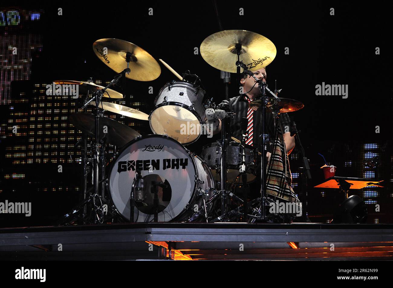 Milan Italy 2009-11-10: Tré Cool drummer of Green Day during live concert at the Forum Assago Stock Photo