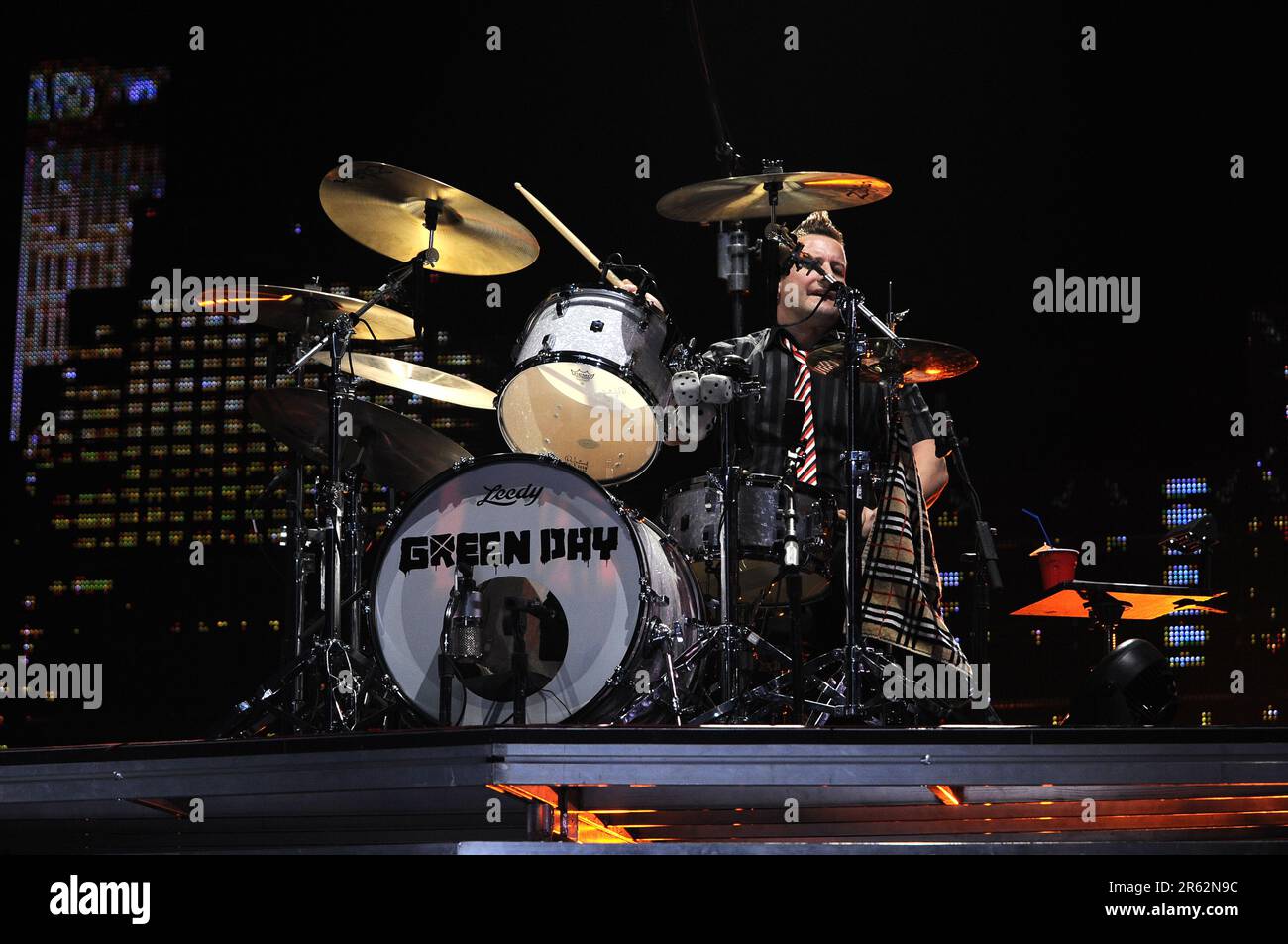 Milan Italy 2009-11-10: Tré Cool drummer of Green Day during live concert at the Forum Assago Stock Photo