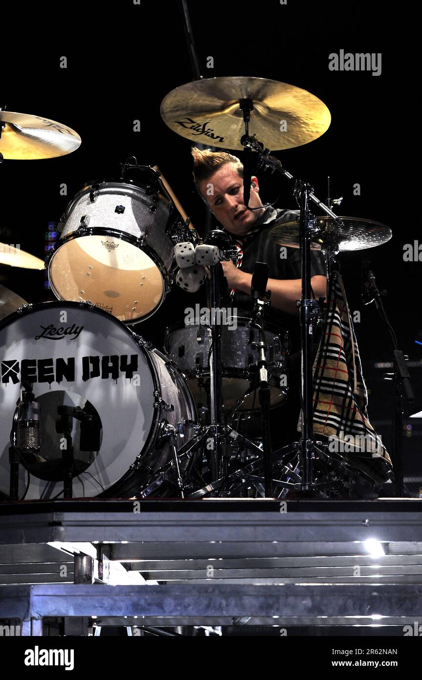 Milan Italy 2009-11-10: Tré Cool drummer of Green Day during live concert at the Forum Assago Stock Photo