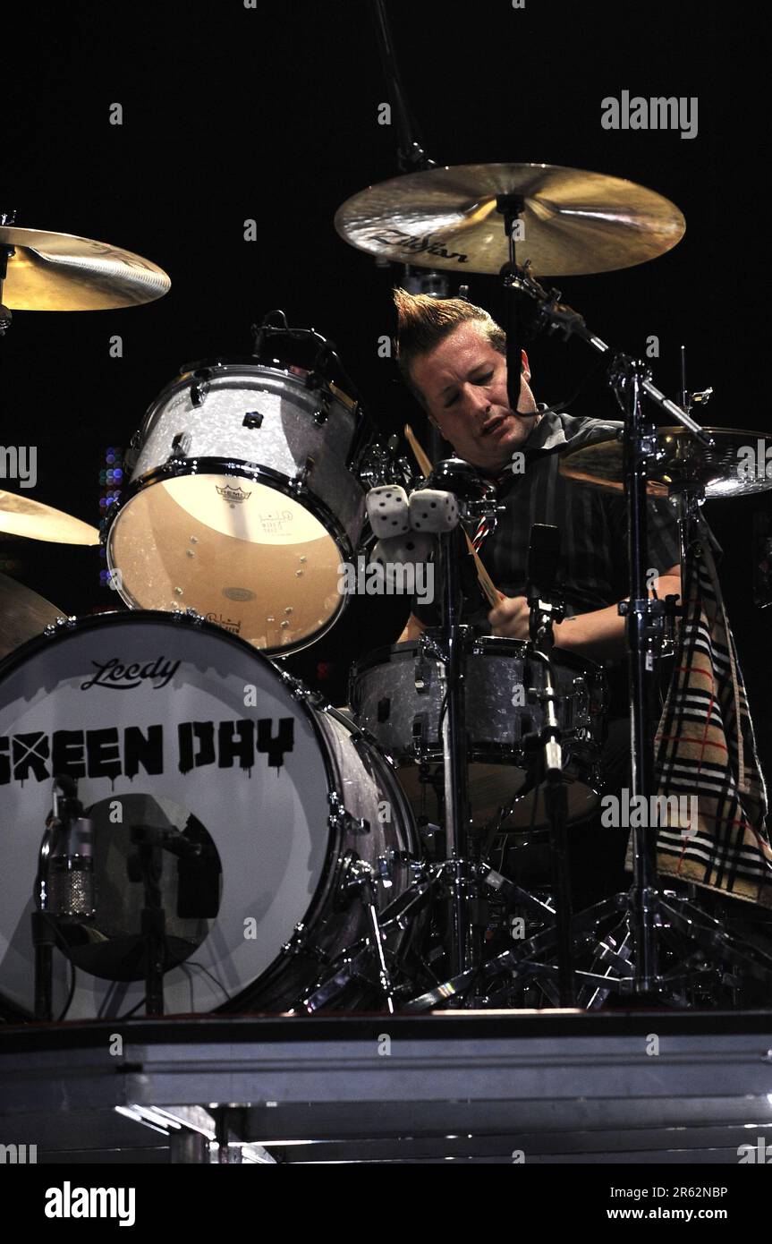 Milan Italy 2009-11-10: Tré Cool drummer of Green Day during live concert at the Forum Assago Stock Photo