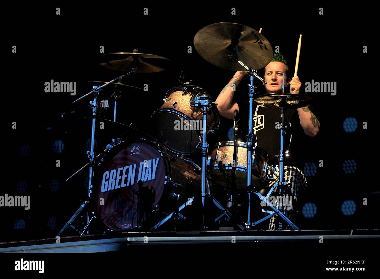 Milan Italy 2013-05-24:  Tré Cool drummer of Green Day during live concert at the Arena Fiera Rho Stock Photo
